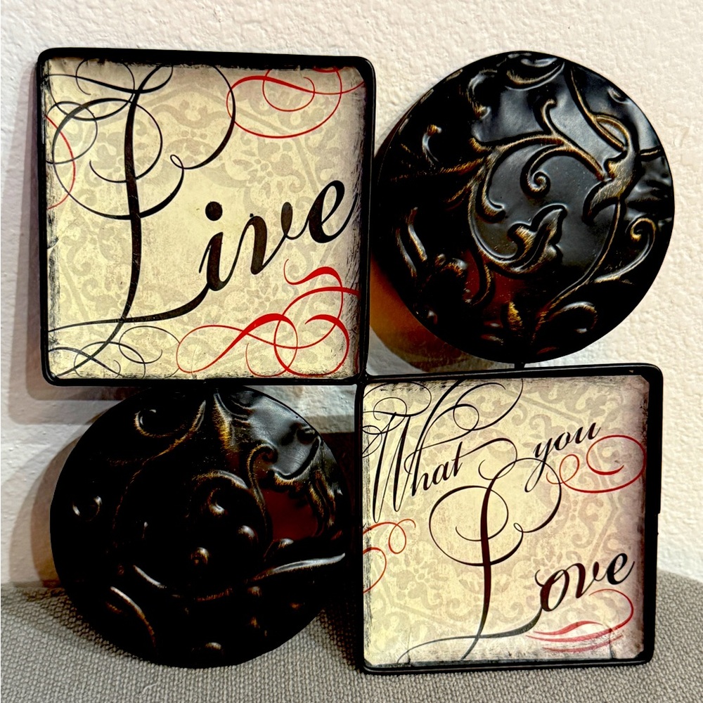 NWOT “LIVE WHAT YOU LOVE” METAL WALL ART. By New View Gifts. 9” X 9”.